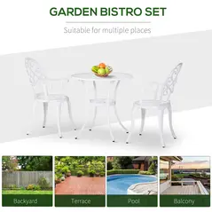 Outsunny Three-Piece Elegant Aluminium Garden Set - White - 6