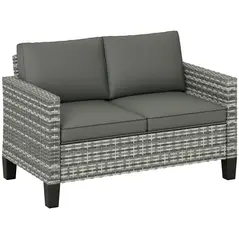 Outsunny Two-Seater Rattan Outdoor Sofa - Light Grey - 1
