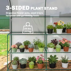 Outsunny Walk-in Greenhouse with Shelves, Small Greenhouse with PE Cover and Roll-up Door, 123 x 187 x 189 cm, White - 4