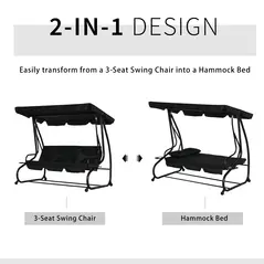 Outsunny Three-Seater Garden Swing Bed - Black - 4