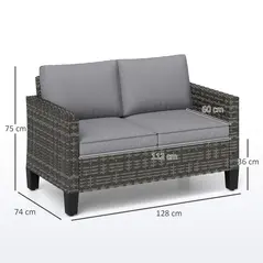 Outsunny Two-Seater Rattan Outdoor Sofa - Dark Grey - 3