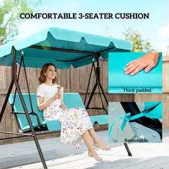 Outsunny Three-Seater Garden Swing Chair, with Adjustable Canopy - Blue - 7