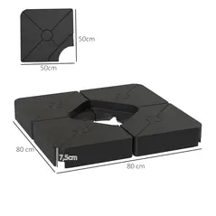 Outsunny Umbrella Weights for Cantilever Parasols, Set of 4 Heavy Duty Parasol Base Weights, 64kg Sand or 55kg Water Filled, Black - 3