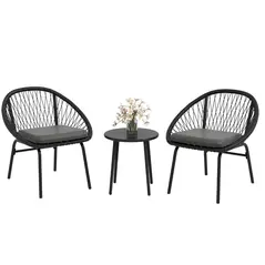 Outsunny Three-Piece Rattan Bistro Set - Black - 1
