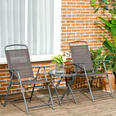Outsunny Three-Piece Garden Seat Set, with Glass-Top Table - Brown - 2
