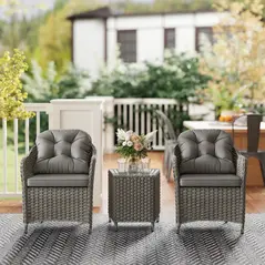 Outsunny Three-Piece Super Padded Rattan Set - Light Grey - 8