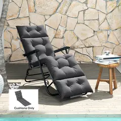 Outsunny Sun Lounger Cushions Only, 190x56x10cm Garden Lounge Chair Cushions, UPF20+ 220gsm Fabric, Thick Sunbed Replacement Pads with 6 Ties, Dark Grey - 2