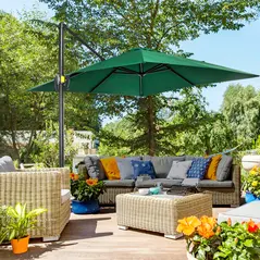 Outsunny Square Umbrella Parasol W/360° Rotation, 245Lx245Wx248H cm-Green - 2