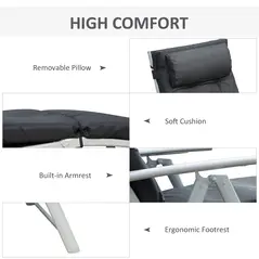 Outsunny Steel Frame Outdoor Garden Padded Sun Lounger w/ Pillow Black - 5