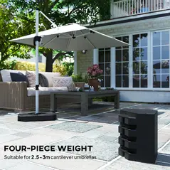 Outsunny Umbrella Weights for Cantilever Parasols, Set of 4 Heavy Duty Parasol Base Stand Weights, 80kg Sand or 60kg Water Filled, Black - 4