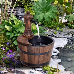 Outsunny Wood Barrel Patio Water Fountain Garden Decorative Ornament Water Feature with Electric Pump (Type A) - 7