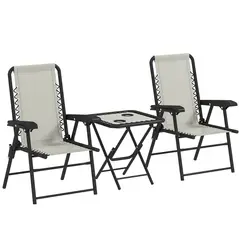 Outsunny Three-Piece Garden Table and Chair Set - Cream White - 1