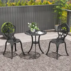 Outsunny Three-Piece Aluminium Floral Bistro Set - Black - 2
