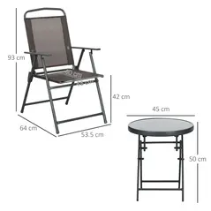 Outsunny Three-Piece Garden Seat Set, with Glass-Top Table - Brown - 3