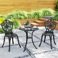 Outsunny Three-Piece Aluminium Floral Bistro Set - Black - 7