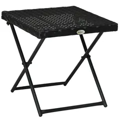Outsunny Square PE Wicker Rattan Folding Table - Black - 1