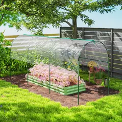 Outsunny Tunnel Tomato Greenhouse with 4 Hoops and Top Tap, Pointed Bottom and Guy Ropes, 400 x 123 x 171 cm, Clear - 8