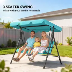 Outsunny Three-Seater Garden Swing Chair, with Adjustable Canopy - Blue - 6