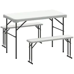 Outsunny Three-Piece Folding Picnic Table and Bench Set - White - 1