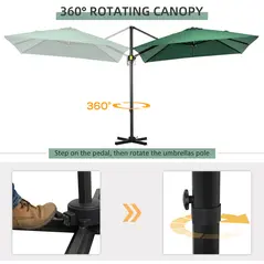 Outsunny Square Umbrella Parasol W/360° Rotation, 245Lx245Wx248H cm-Green - 4