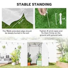 Outsunny Walk-in Polytunnel Greenhouse Green House with Roll-up Sidewalls, UV-resistant PE Cover, 3 x 2 x 2m, White - 6