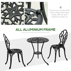 Outsunny Three-Piece Aluminium Floral Bistro Garden Set - Black - 5
