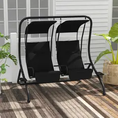 Outsunny Two-Seat Garden Swing Chair, with Protective Canopy - Black - 2