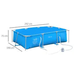 Outsunny Steel Frame Pool with Filter Pump, Filter Cartridge, Reinforced Sidewalls Rust Resistant Above Ground Swimming Pool 292 x 190 x 75cm, Blue - 3