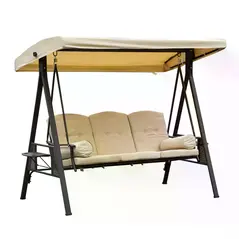 Outsunny Swing Chair Hammock Chair 3 Seater Canopy Cushion Shelter Outdoor Bench Steel Beige - 1