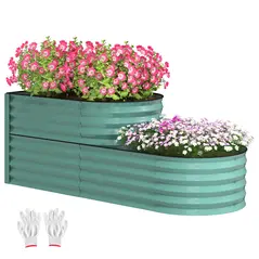Outsunny Two-Tier Galvanised Steel Garden Planter - Dark Green - 1