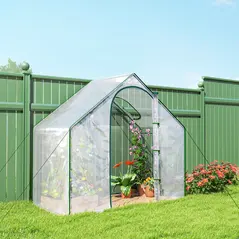 Outsunny Walk In Tomato Greenhouse Garden Outdoor Mini Greenhouse Flower Planter Steel Frame with Zipped Door & Window, PVC Cover, 180 x 100 x 168CM, Clear - 9