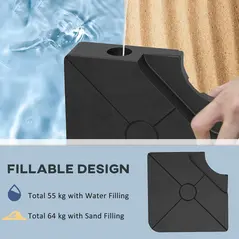 Outsunny Umbrella Weights for Cantilever Parasols, Set of 4 Heavy Duty Parasol Base Weights, 64kg Sand or 55kg Water Filled, Black - 5