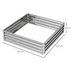 Outsunny Square Raised Garden Bed Box with Weatherized Steel Frame for Vegetables, Flowers, & Herbs, 120 x 120 x 30cm, Silver Tone - 3