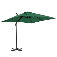 Outsunny Square Umbrella Parasol W/360° Rotation, 245Lx245Wx248H cm-Green - 1