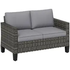Outsunny Two-Seater Rattan Outdoor Sofa - Dark Grey - 1