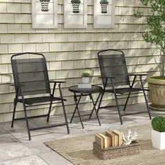 Outsunny Three-Piece Garden Seat Set, with Glass-Top Table - Black - 2