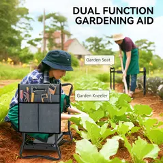 Outsunny Steel Frame Padded Garden Kneeler, with Tool Bag - Grey - 4