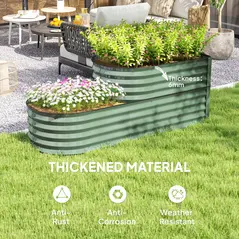 Outsunny Two-Tier Galvanised Steel Garden Planter - Light Green - 5