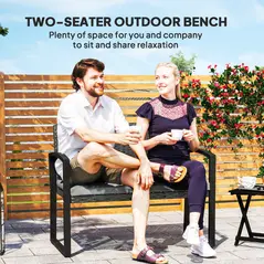 Outsunny Two-Seater Rattan Garden Bench - Light Grey - 4