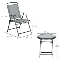 Outsunny Three-Piece Garden Seat Set, with Glass-Top Table - Light Grey - 3