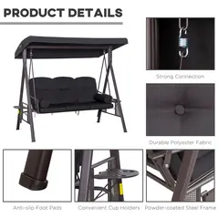 Outsunny Swing Chair Hammock Chair 3 Seater Canopy Cushion Shelter Outdoor Bench Black - 5