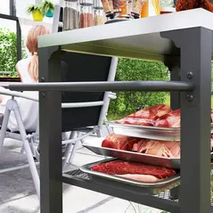 Outsunny Three-Shelf Outdoor Grill Cart with Stainless Steel Top, Outdoor Kitchen Island with 4 Wheels, 3 Hooks, Movable Food Prep Barbecue Pizza Oven Table for Kitchen, Garden, 65.5 x 41 x 79 cm - 8