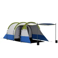 Outsunny Three Man Two-Room Tent, with Porch and Accessories - Green - 1