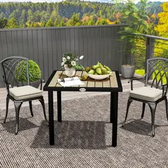 Outsunny Square Garden Dining Table with 5.4cm Parasol Hole, Slatted Top, Metal Frame, 86 x 86 x 71cm, Brown - 7