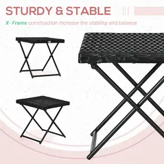 Outsunny Square PE Wicker Rattan Folding Table - Black - 6