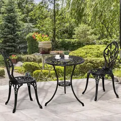 Outsunny Three-Piece Aluminium Floral Bistro Garden Set - Black - 2
