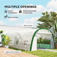 Outsunny Walk-in Polytunnel Greenhouse Tunnel Warm House Tent with Zipped Doors, 8 Mesh Windows, PE Cover, 6 x 3 m, White - 4