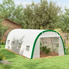 Outsunny Walk-in Polytunnel Greenhouse Tunnel Warm House Tent with Zipped Doors, 8 Mesh Windows, PE Cover, 6 x 3 m, White - 7