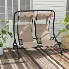 Outsunny Two-Seat Garden Swing Chair, with Protective Canopy - Beige - 2