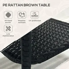 Outsunny Two-tier PE Rattan Square Coffee Table - Black - 4